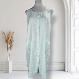 Eileen Fisher Organic Linen Shift Dress Size M Mint Green Button Front